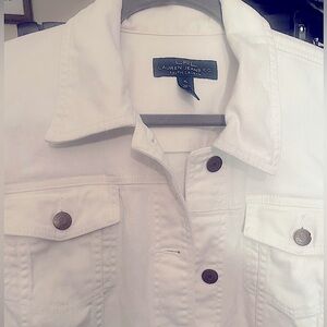 Ralph Lauren Jeans Co (XLg) White Washed Denim Streetwear Moto Collegiate Jacket